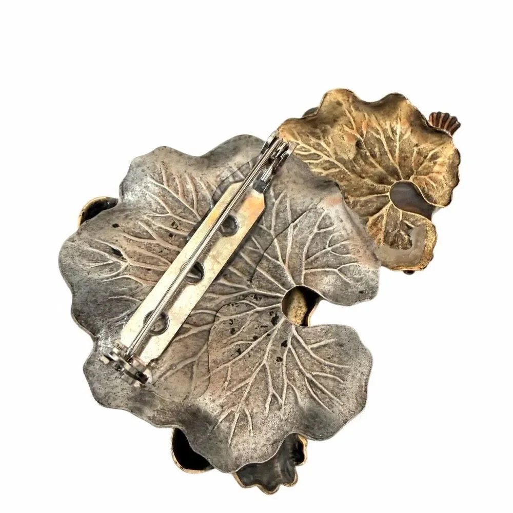 Mixed Metal Frog Family Lily Pad Brooch Statement brooch